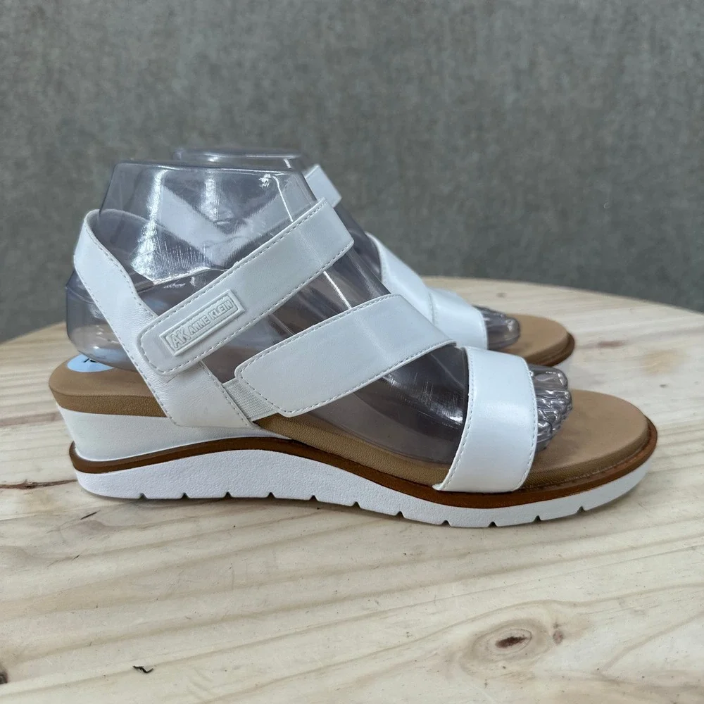 Anne Klein Aklatrell Wedge Slide Sandals SZ 9 White Strappy Comfort Lalasa